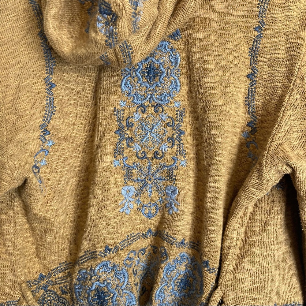 New Johnny Was Biya Boho Embroidered Hooded Cardigan in Taupe  M - Picture 10 of 15
